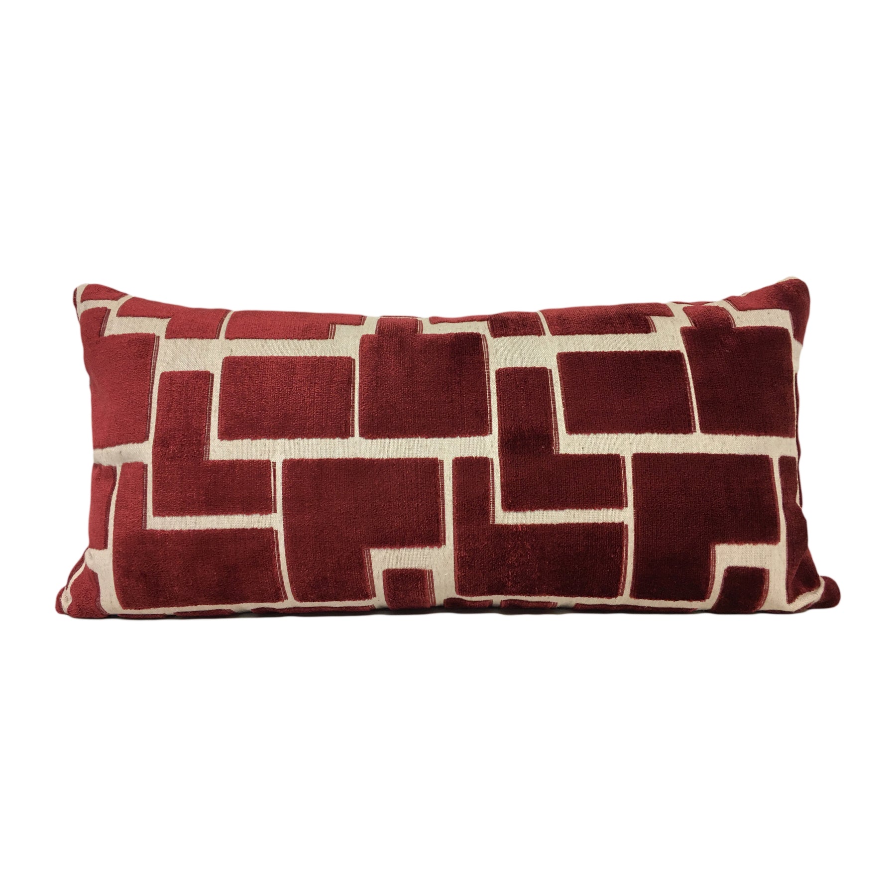 Aura Wine Red Geometric Lumbar Pillow 12x22"