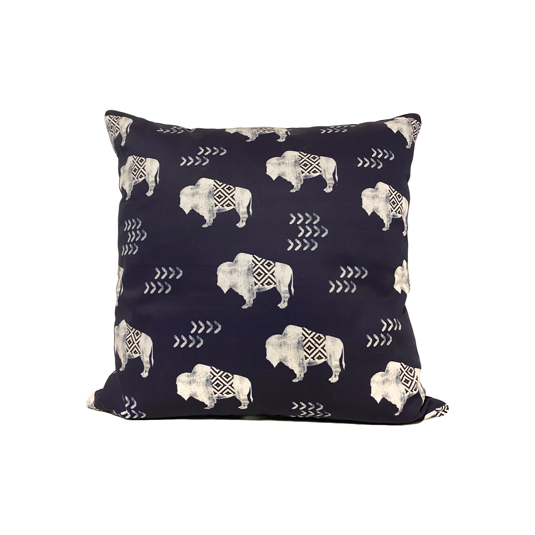 Aztec Buffalo Blue Throw Pillow 17x17"