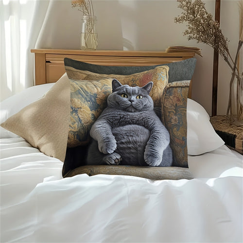 1pc British Shorthair Cat Cushion Cover - Gray, Dual-Sided Printed Pillow Case with Zipper Closure, Soft Decorative Pillowcase for Sofa, Living Room, Bedroom - Pet Lover Home Decor Gift, Vintage Aesthetic, Easy Care Fabric, Interior Design Fans