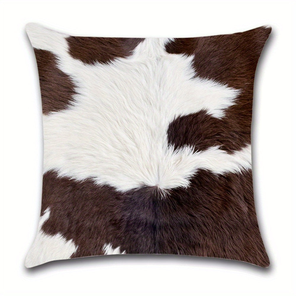 4pcs Cow Print Spotted Pattern Zipper Pillow Covers - Double-Sided Polyester, Brown & White Design for Living Room, Bedroom, and Sofa Decor (No Insert), Decorative Pillows | Contemporary Style | Zipper Closure, Decorative Pillows for Living Room