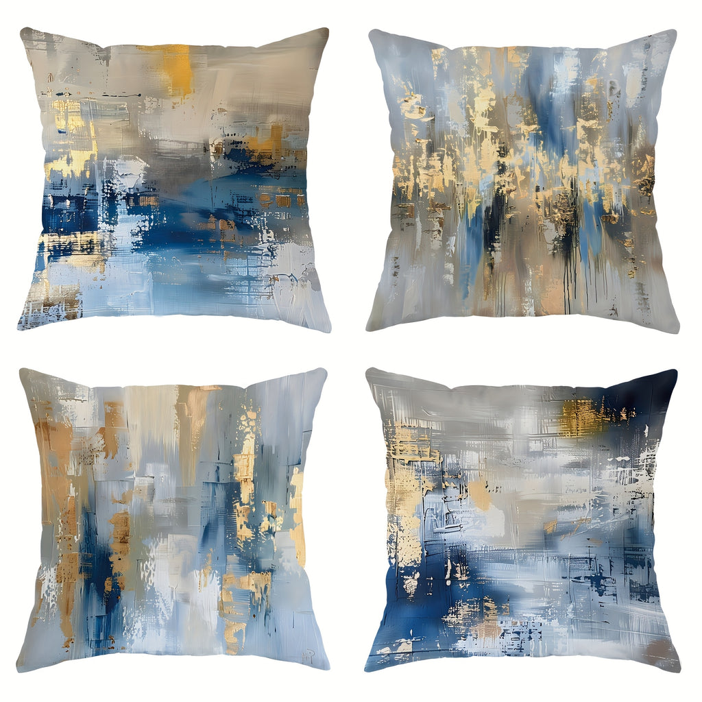 4pcs Modern Abstract Pattern Pillow Covers, Machine Washable, Zipper Closure, Polyester Fiber, Double-Sided Printed, Ideal for Car, Farmhouse, Bedroom, Living Room Sofa - Decorative Pillow Covers|Abstract Pattern Pillows|Polyester Fiber Pillows