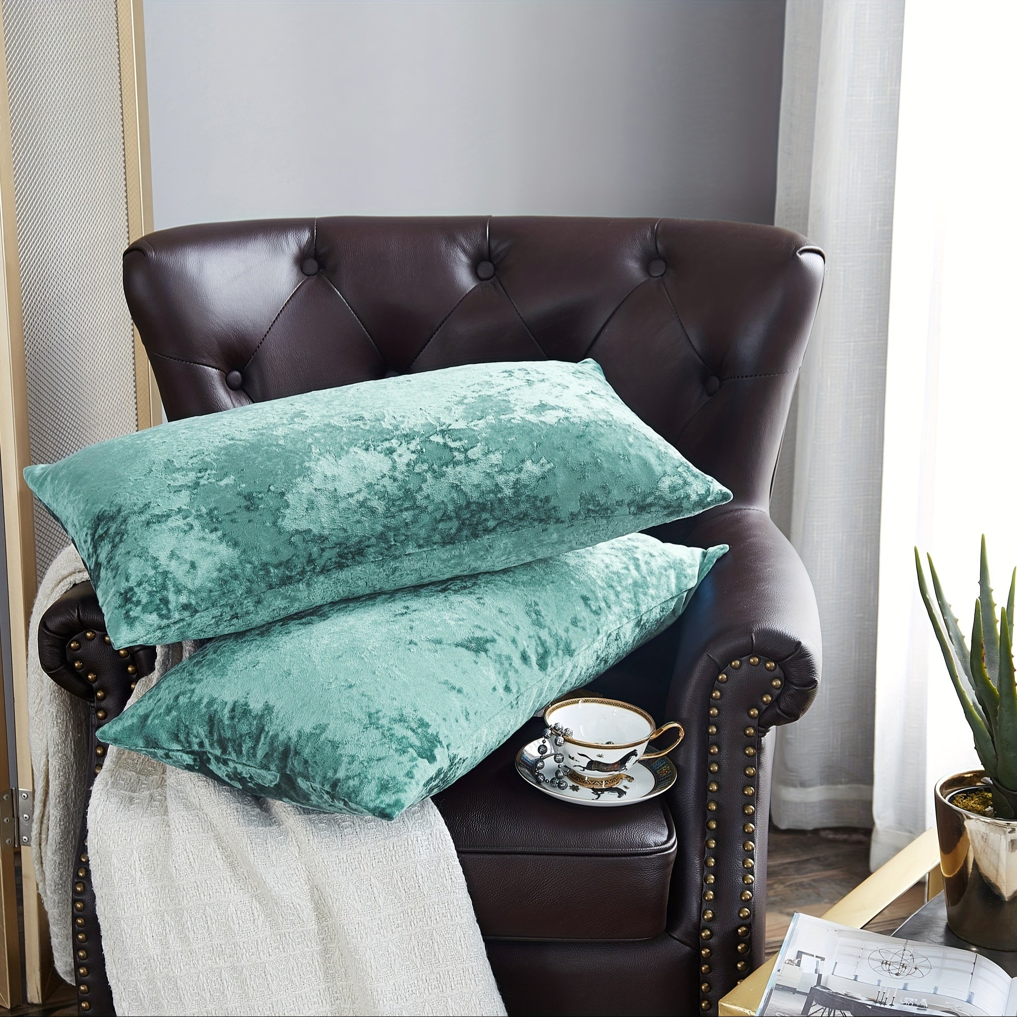 2pcs Crushed Velvet Fuzzy Soft Decorative Throw Pillow Covers Set with Double Sided (NO INSERT), Stylish Cushion Cover for Sofa Couch Chair Living Room Bedroom Decor