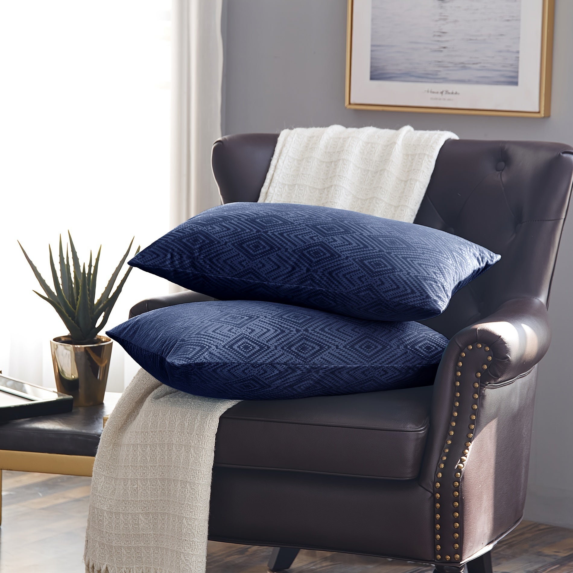 2pcs Ikat Velvet Soft Decorative Throw Pillow Covers Set with Double Sided (NO INSERT), Stylish Cushion Cover for Sofa Couch Chair Living Room Bedroom Decor