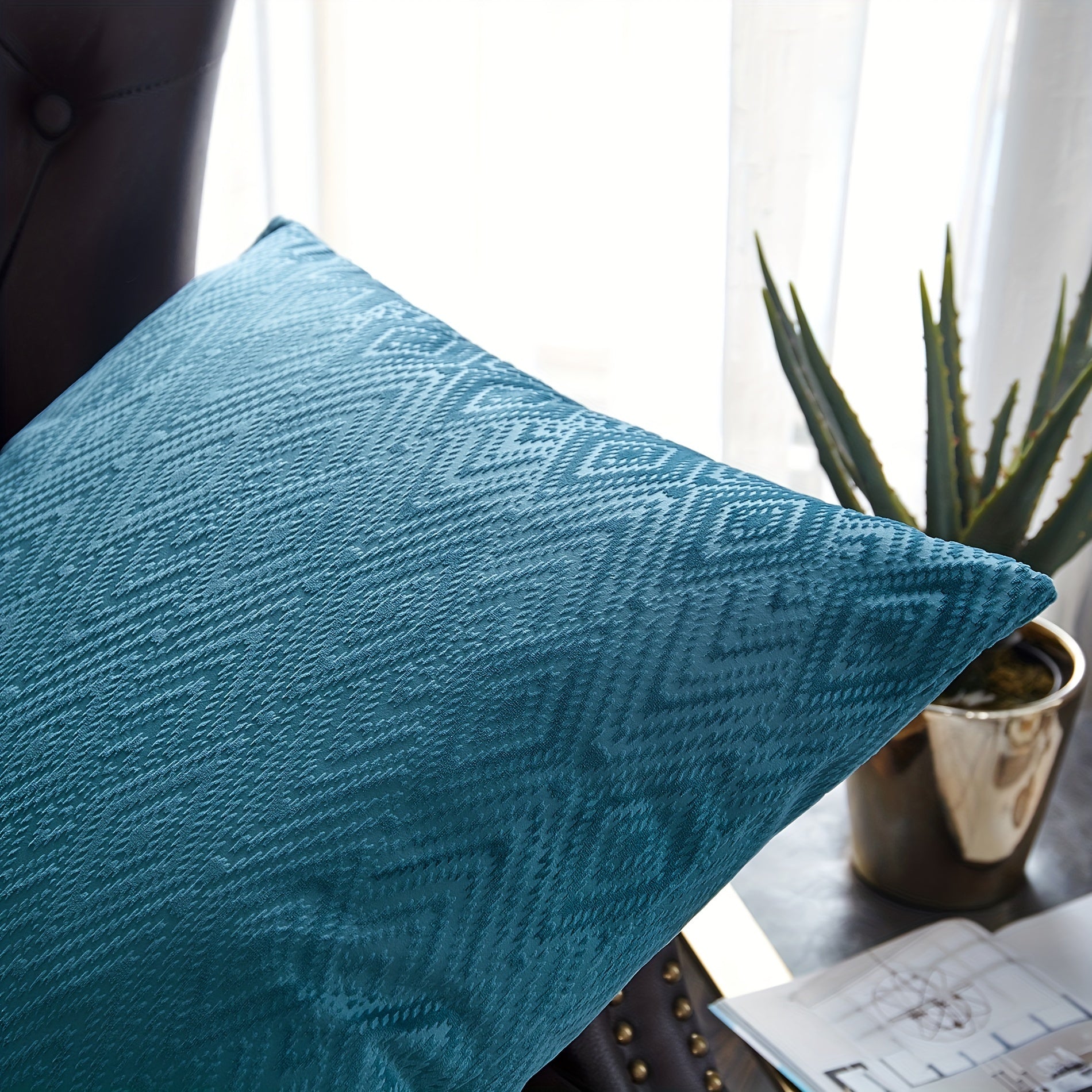 2pcs Ikat Velvet Soft Decorative Throw Pillow Covers Set with Double Sided (NO INSERT), Stylish Cushion Cover for Sofa Couch Chair Living Room Bedroom Decor