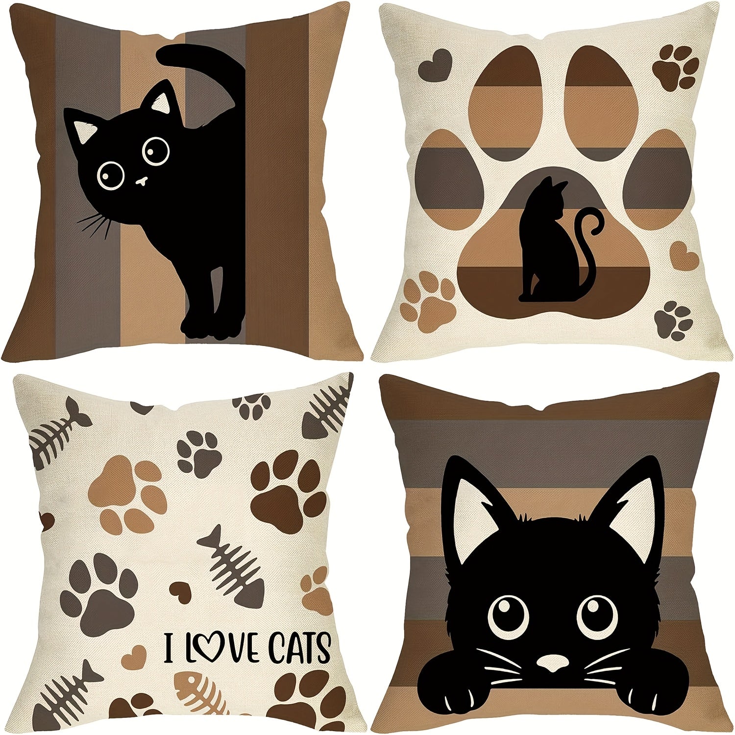 Cartoon Cat Paw Short Polyester Pillowcase Set of Four, Home Living Room Sofa Car Bedroom Decoration- Polyester Fiber Material Double-Sided Printing Coreless, Sofa Accessories, Cozy Home Accents, Playful Decor, Cartoon Design, Soft Material, Easy Care,