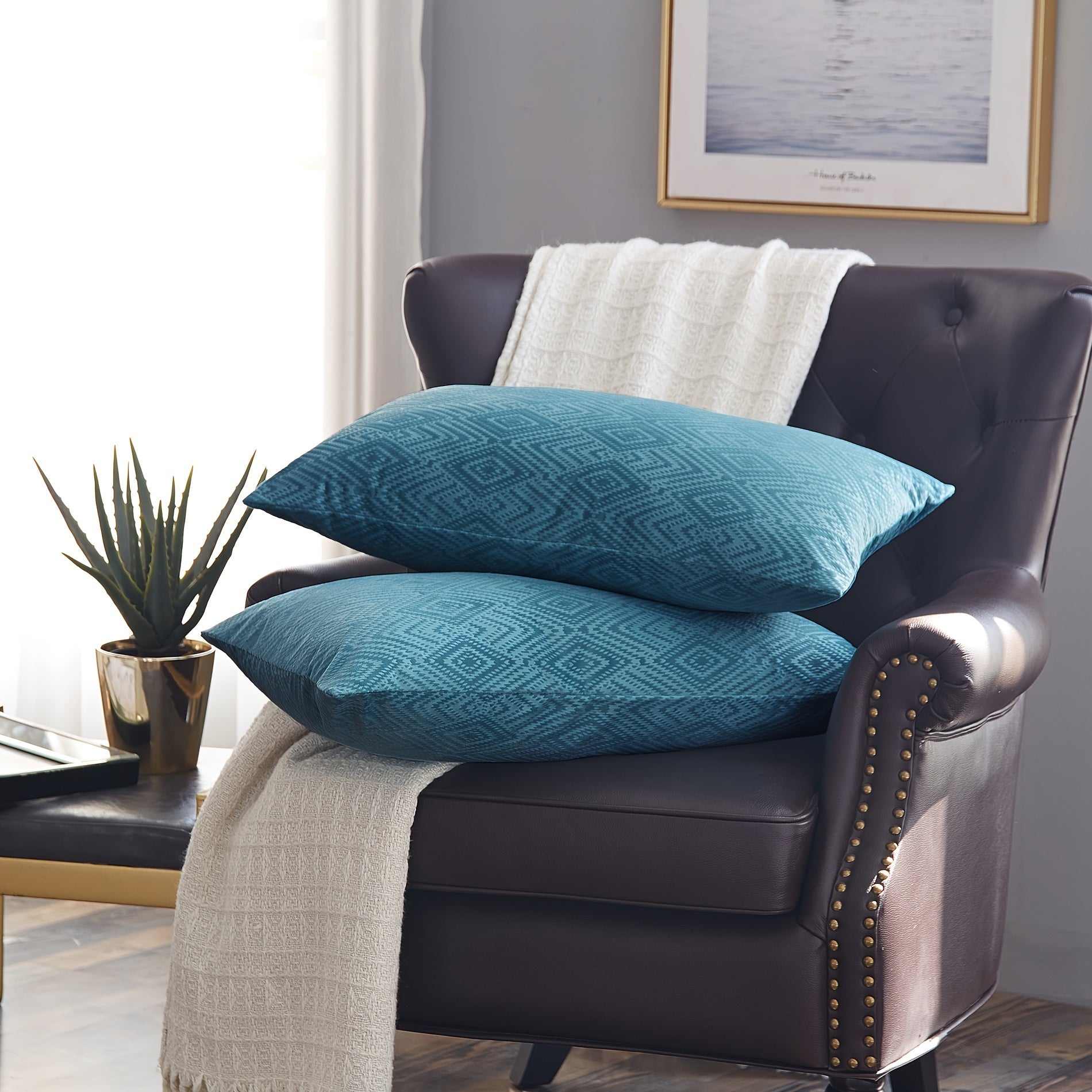 2pcs Ikat Velvet Soft Decorative Throw Pillow Covers Set with Double Sided (NO INSERT), Stylish Cushion Cover for Sofa Couch Chair Living Room Bedroom Decor