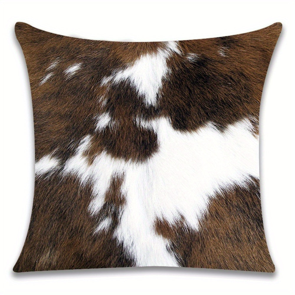 4pcs Cow Print Spotted Pattern Zipper Pillow Covers - Double-Sided Polyester, Brown & White Design for Living Room, Bedroom, and Sofa Decor (No Insert), Decorative Pillows | Contemporary Style | Zipper Closure, Decorative Pillows for Living Room