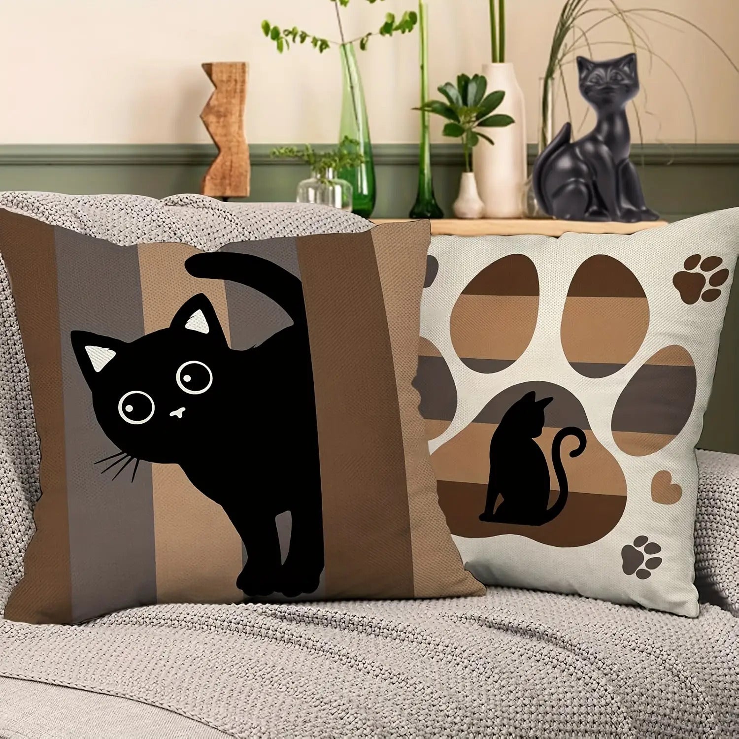 Cartoon Cat Paw Short Polyester Pillowcase Set of Four, Home Living Room Sofa Car Bedroom Decoration- Polyester Fiber Material Double-Sided Printing Coreless, Sofa Accessories, Cozy Home Accents, Playful Decor, Cartoon Design, Soft Material, Easy Care,