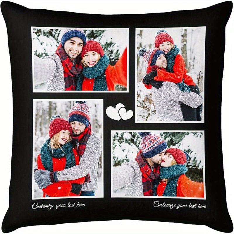 1pc Personalized Photo Pillow - Custom Couple, Pet Portrait, or Text - Dual-Sided Printing with Matching Back - Valentine's, Anniversary, Birthday Gift - Removable Zipper Closure - Machine Washable Polyester Cushion Case - Fits 18x18 Inserts - Home Decor