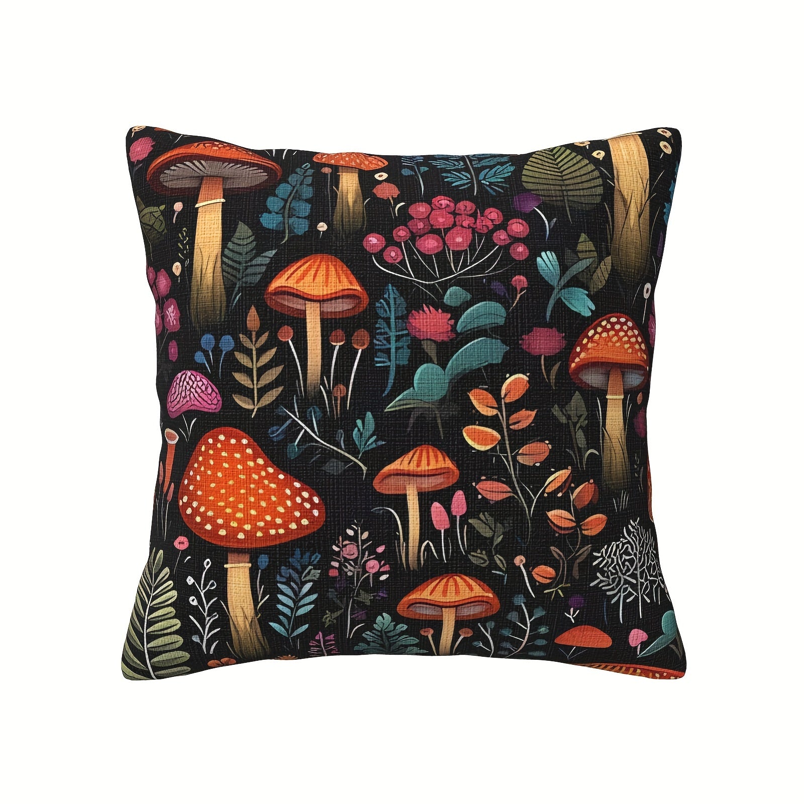 4pcs Double-Sided Printed Polyester Pillow Covers - Enchanted Forest & Mushroom Design, Vibrant Colors, Zipper Closure, Machine Washable for Sofa, Bed, Car, Modern & Farmhouse Decor, Sofa Accessories, Bedroom Enhancement, Easy Care Fabric, Detailed