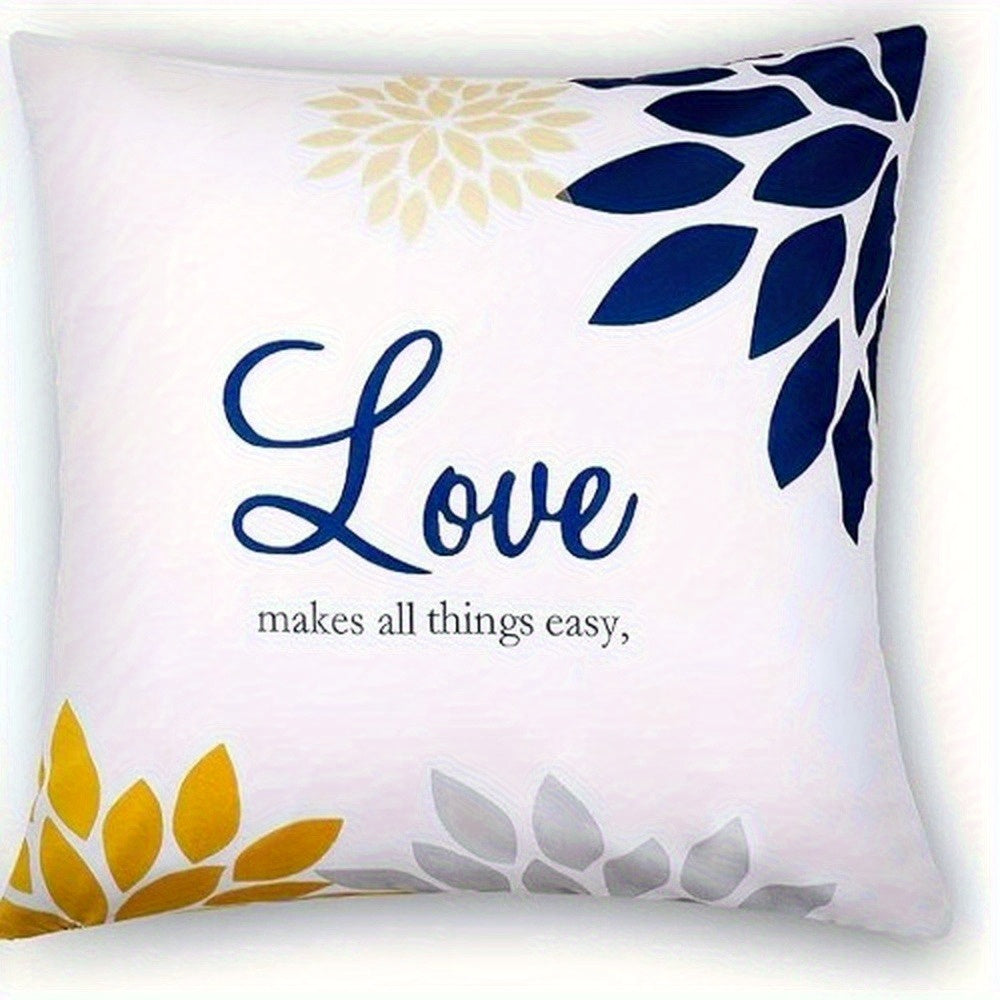4pcs of Yellow And Navy Blue Floral Pattern Design Printed Zipper Pillowcase-Double-Sided Polyester Printed Pattern Zipper Closure Home Decoration Living Room, Bedroom And Sofa Home Decoration (Not Included in The Pillow)