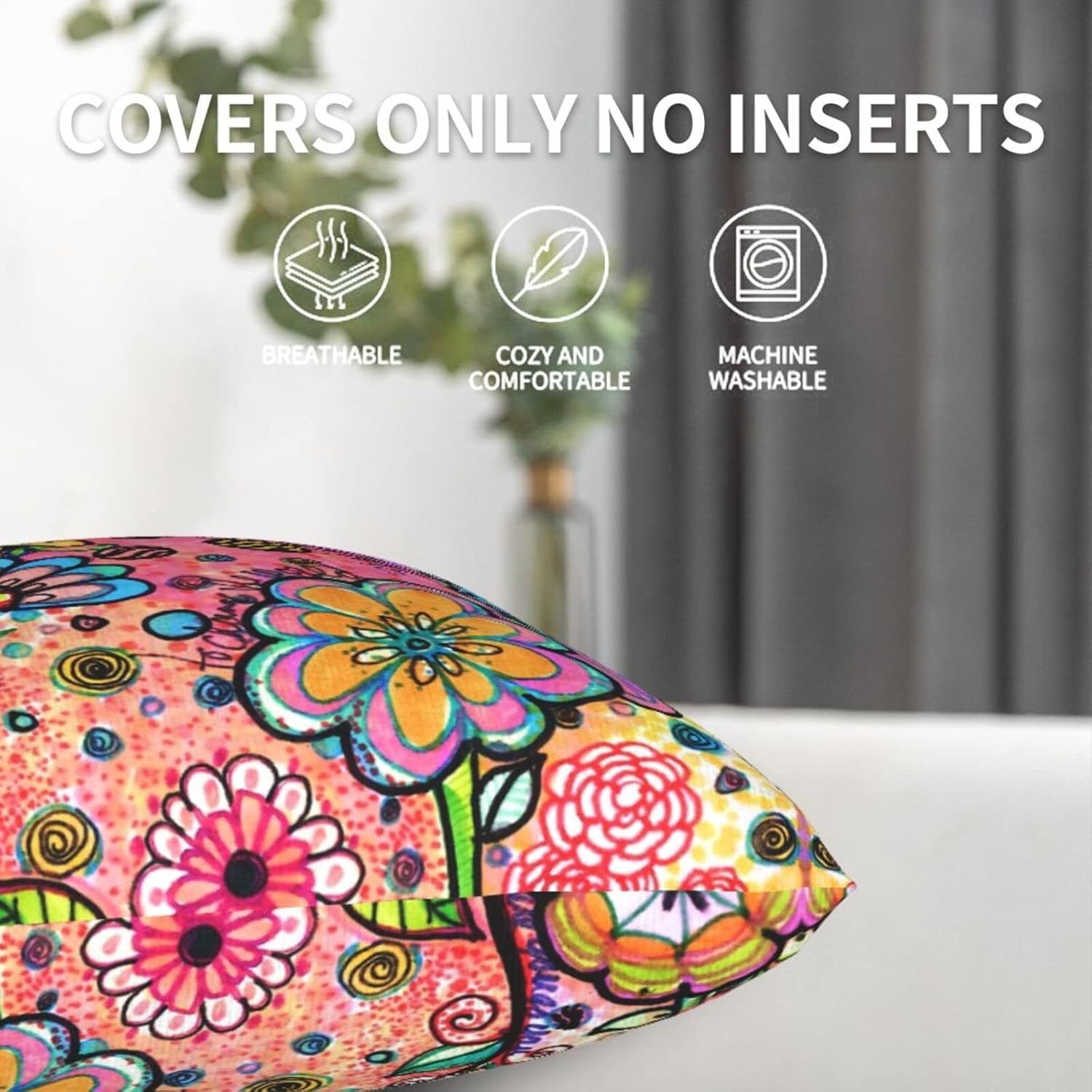 2pcs Artistic Floral Graffiti Throw Pillow Covers, Double-Sided Printed Square Pillow Covers for Sofa Bedroom Living Room Car Decoration, Holiday Decorations, Polyester, 18 X 18 Inches, No Pillow Core