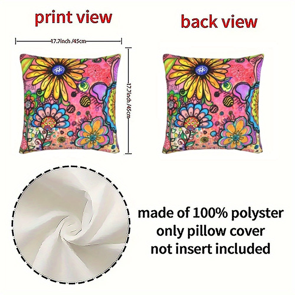2pcs Artistic Floral Graffiti Throw Pillow Covers, Double-Sided Printed Square Pillow Covers for Sofa Bedroom Living Room Car Decoration, Holiday Decorations, Polyester, 18 X 18 Inches, No Pillow Core