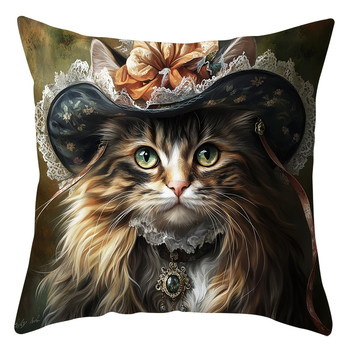 [Victorian Cat Pillow Covers] 4pcs Victorian Elegant Cat Throw Pillow Covers - Large 17.72x17.72 Inch Square Cushion Cases with Zipper Closure, Floral - for Sofa, Bed, Car, Living Room Decor - Pillow Inserts Not Included - Perfect Gift for Cat Lovers,