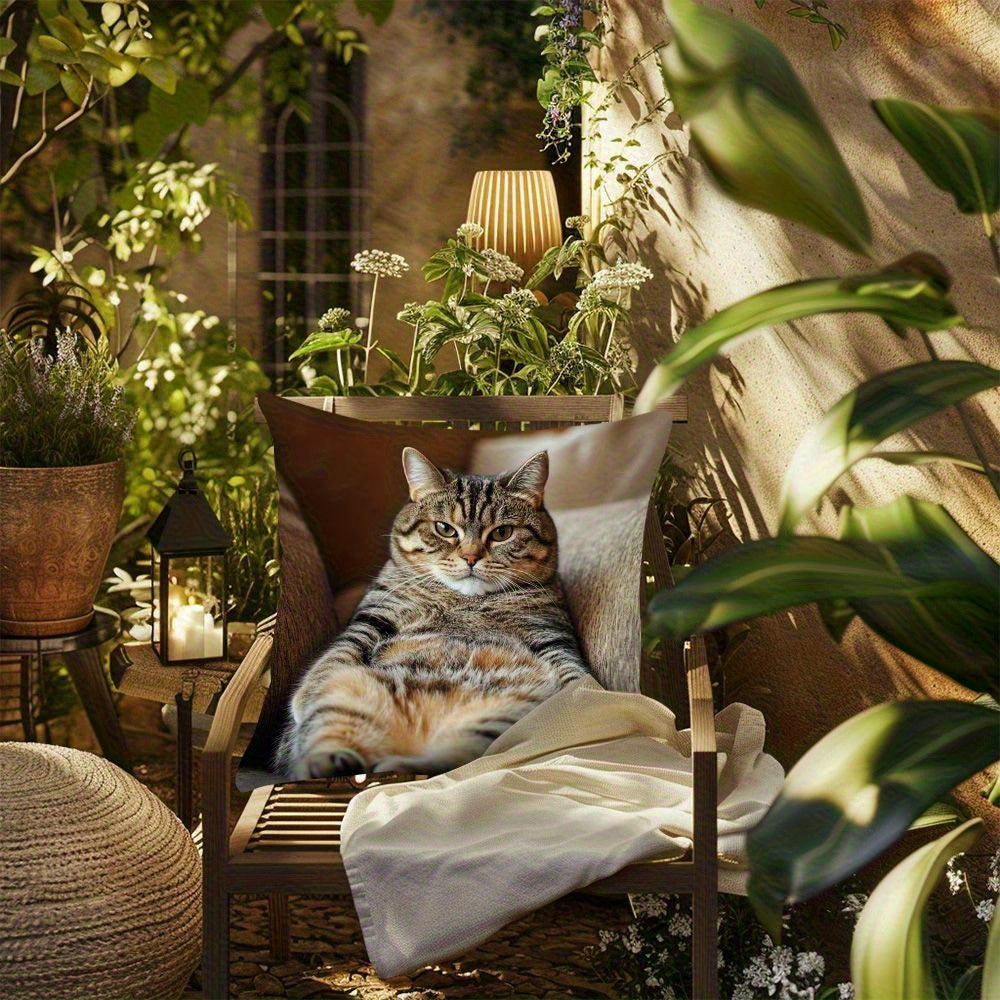 1pc 18.0x18.0inch Contemporary Lazy Cat Throw Pillow Cover - Double-Sided Print, Zipper Closure, Hand Wash Only, Polyester for Living Room, Bedroom, Sofa & Home Decor, Cat Pillow, Bedroom Accessory, Relaxed Cat Design, Smooth Texture Fabric