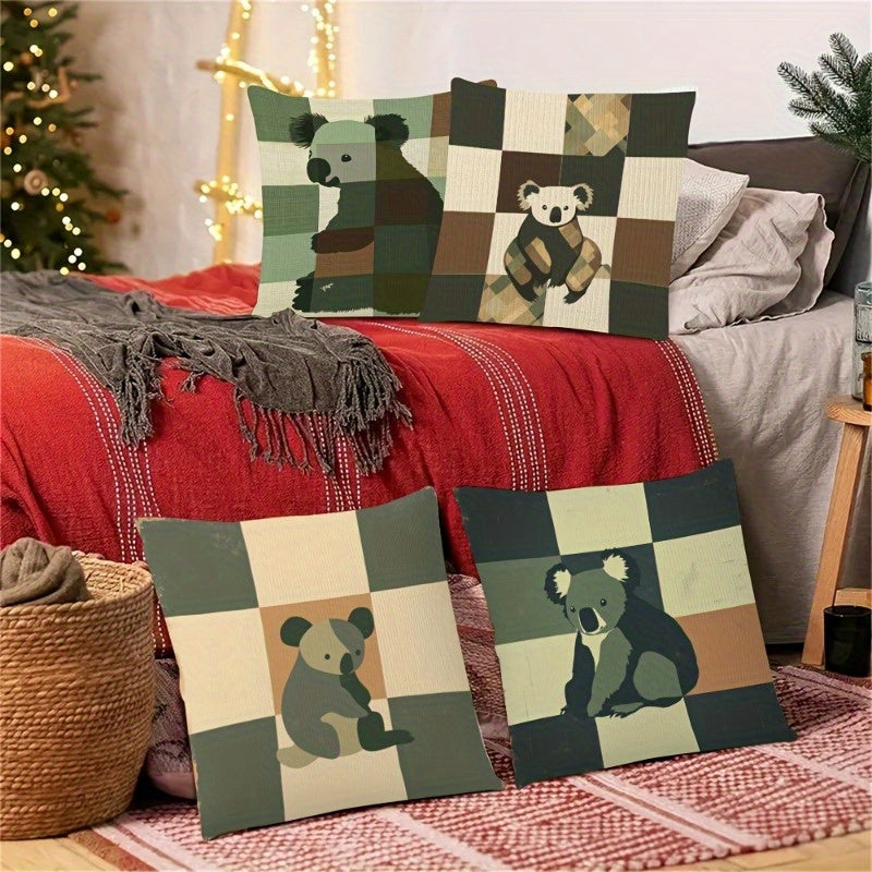4pcs Vintage Koala Pillow Covers - Double-Sided Printed Koala Silhouettes, Zipper Closure, Machine Washable - for Living Room, Bedroom, Sofa, Car Decor - Modern Farmhouse, Minimalist, Bohemian Home Decoration - No Insert Needed - Perfect Housewarming