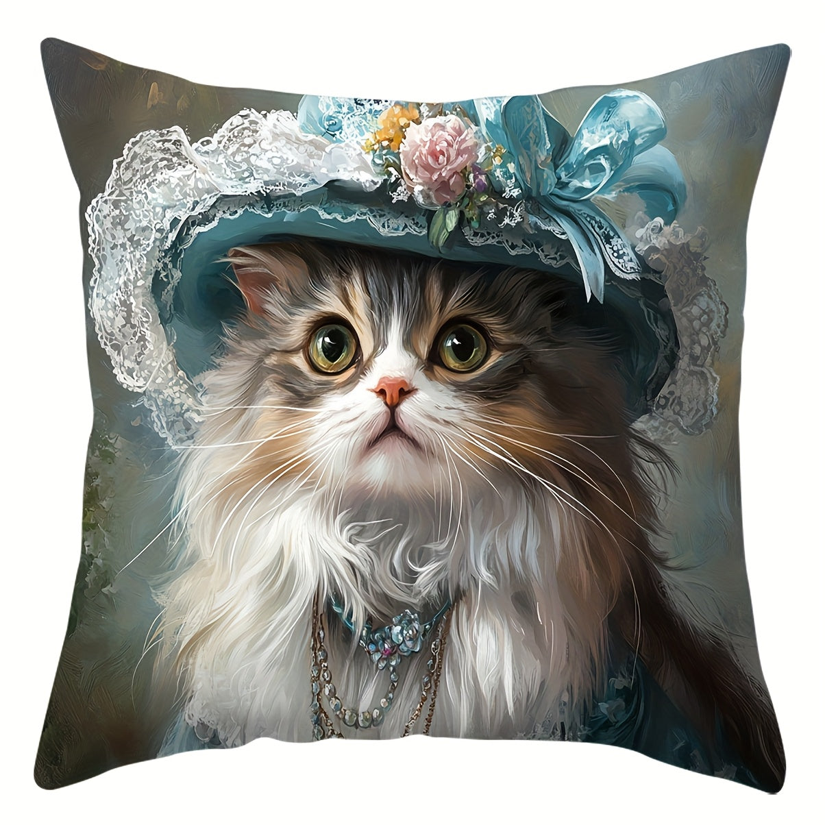 [Victorian Cat Pillow Covers] 4pcs Victorian Elegant Cat Throw Pillow Covers - Large 17.72x17.72 Inch Square Cushion Cases with Zipper Closure, Floral - for Sofa, Bed, Car, Living Room Decor - Pillow Inserts Not Included - Perfect Gift for Cat Lovers,