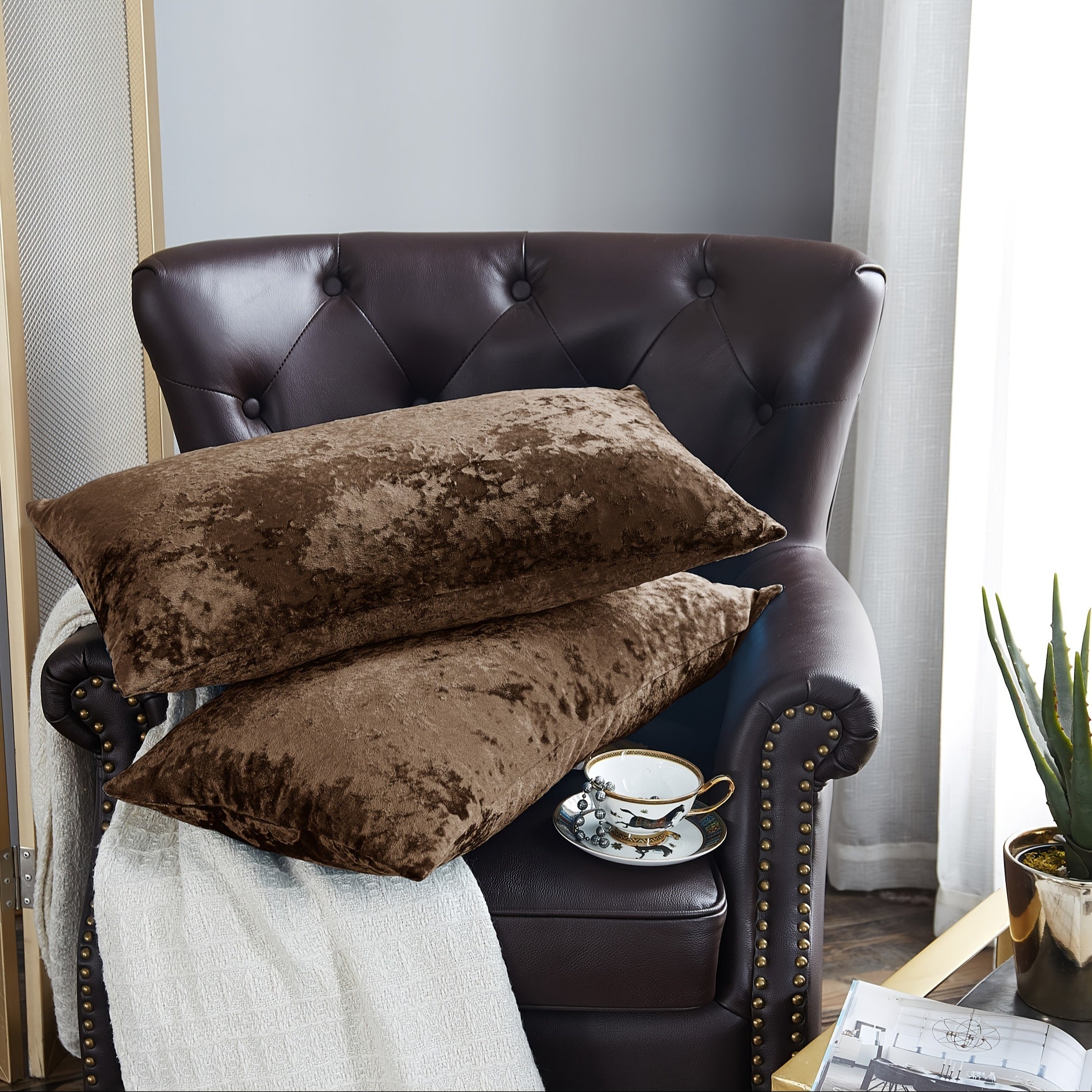 2pcs Crushed Velvet Fuzzy Soft Decorative Throw Pillow Covers Set with Double Sided (NO INSERT), Stylish Cushion Cover for Sofa Couch Chair Living Room Bedroom Decor