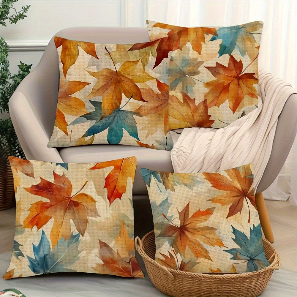 4pcs Autumn Thanksgiving Maple Leaf Printed Pillow Covers - Double-Sided Polyester Zipper Closure, Contemporary Fall Decor for Living Room, Bedroom, Sofa - Machine Washable (Pillow Inserts Not Included), Pillow Covers for Living Room, Bedroom Accents,
