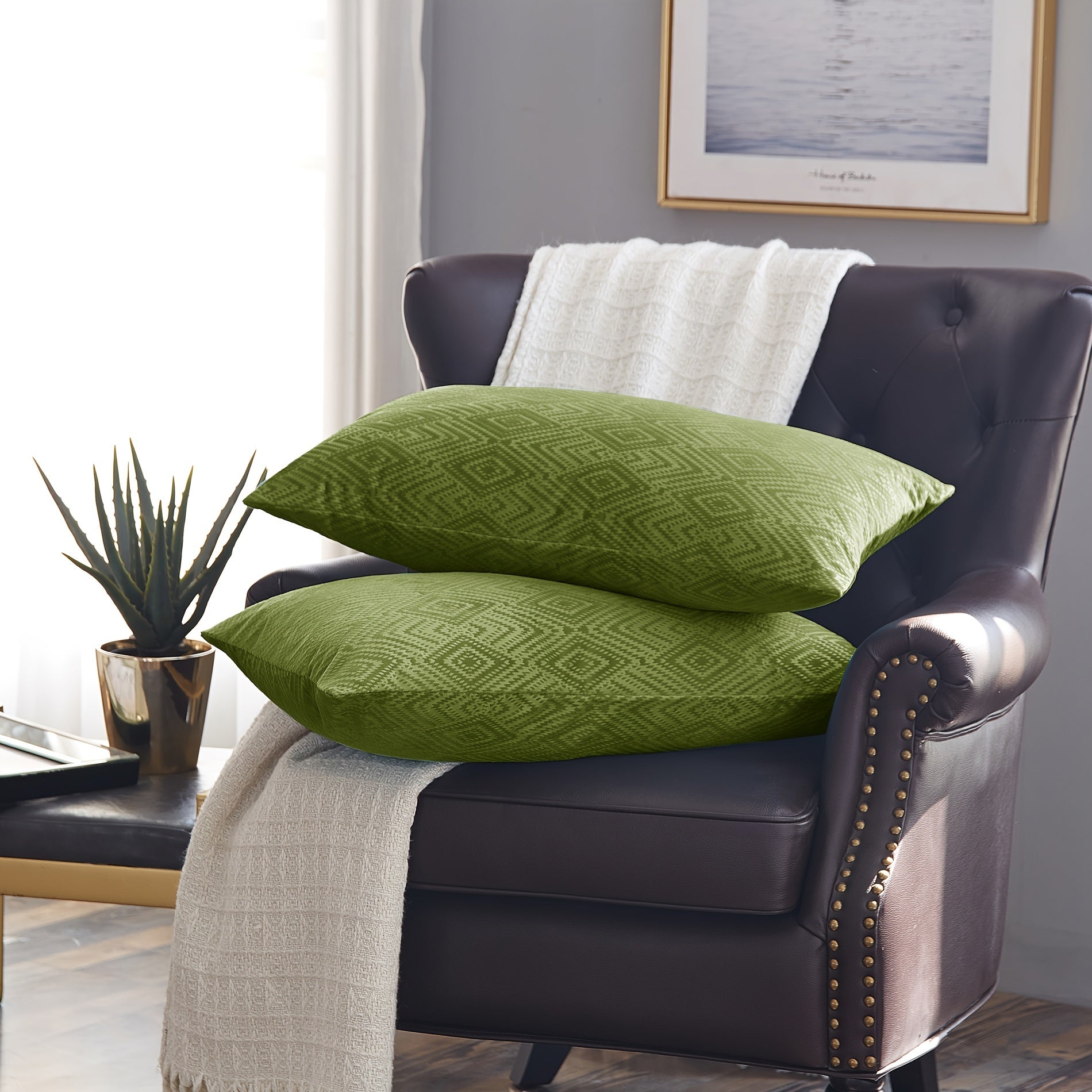 2pcs Ikat Velvet Soft Decorative Throw Pillow Covers Set with Double Sided (NO INSERT), Stylish Cushion Cover for Sofa Couch Chair Living Room Bedroom Decor