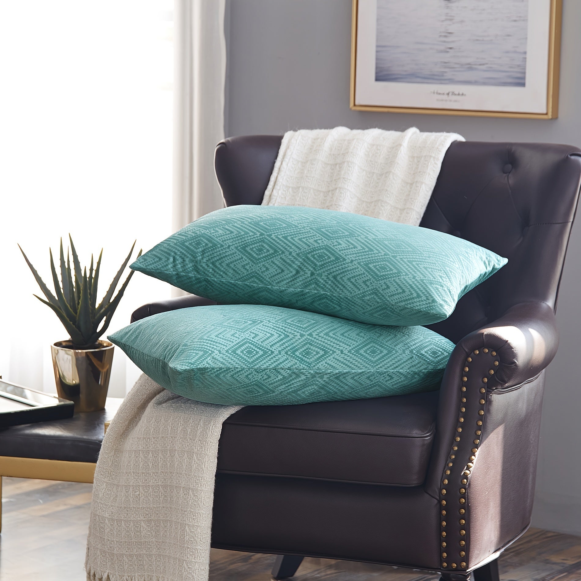 2pcs Ikat Velvet Soft Decorative Throw Pillow Covers Set with Double Sided (NO INSERT), Stylish Cushion Cover for Sofa Couch Chair Living Room Bedroom Decor