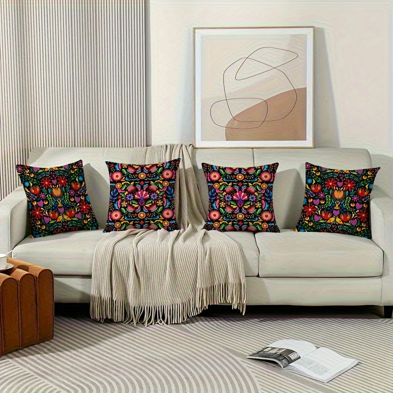 4pcs Set of Soft Polyester Fabric Pillows with Dead Flower and Leaf Pattern, Zipper Closure, Machine Washable, Suitable for Home Living Room Bedroom Corridor Sofa Bed Car Decoration, Double-sided Printing, Pillow Core Not Included, Mother'S Day Gi