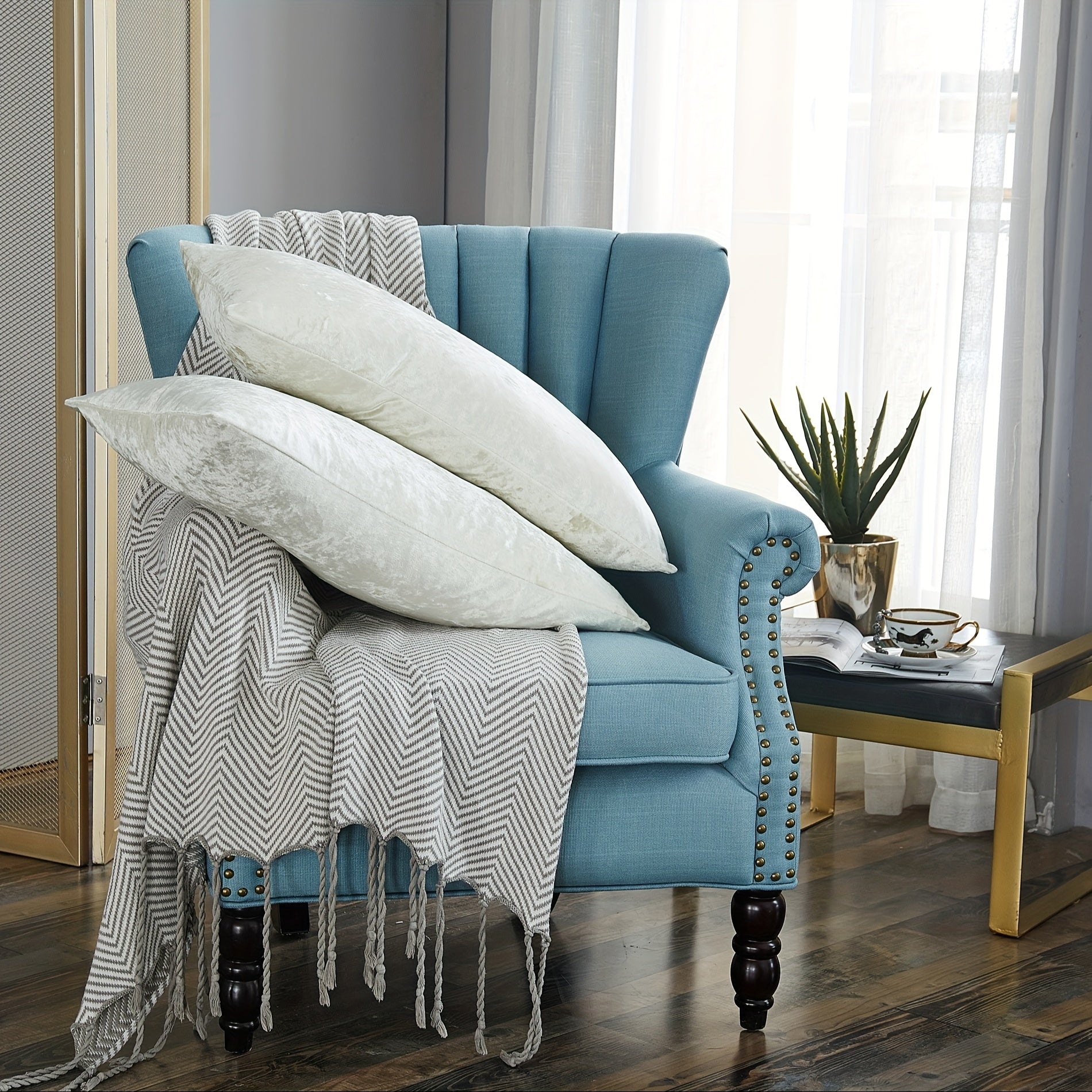 2pcs Crushed Velvet Fuzzy Soft Decorative Throw Pillow Covers Set with Double Sided (NO INSERT), Stylish Cushion Cover for Sofa Couch Chair Living Room Bedroom Decor