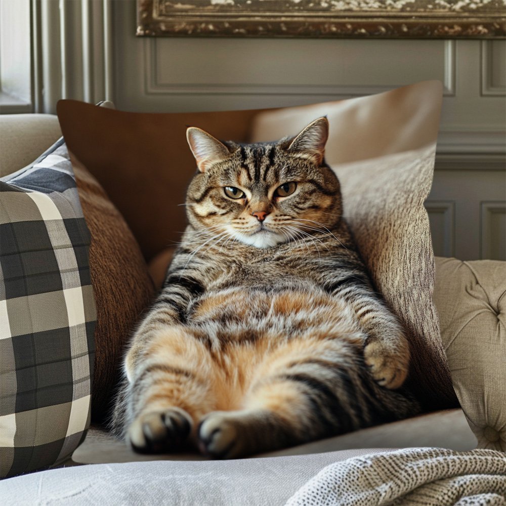 1pc 18.0x18.0inch Contemporary Lazy Cat Throw Pillow Cover - Double-Sided Print, Zipper Closure, Hand Wash Only, Polyester for Living Room, Bedroom, Sofa & Home Decor, Cat Pillow, Bedroom Accessory, Relaxed Cat Design, Smooth Texture Fabric