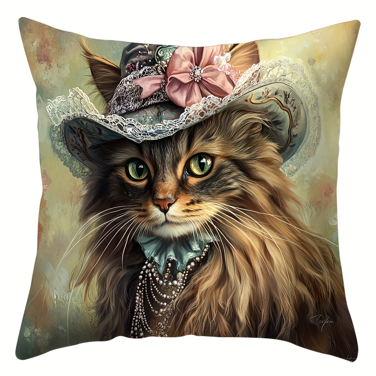 [Victorian Cat Pillow Covers] 4pcs Victorian Elegant Cat Throw Pillow Covers - Large 17.72x17.72 Inch Square Cushion Cases with Zipper Closure, Floral - for Sofa, Bed, Car, Living Room Decor - Pillow Inserts Not Included - Perfect Gift for Cat Lovers,