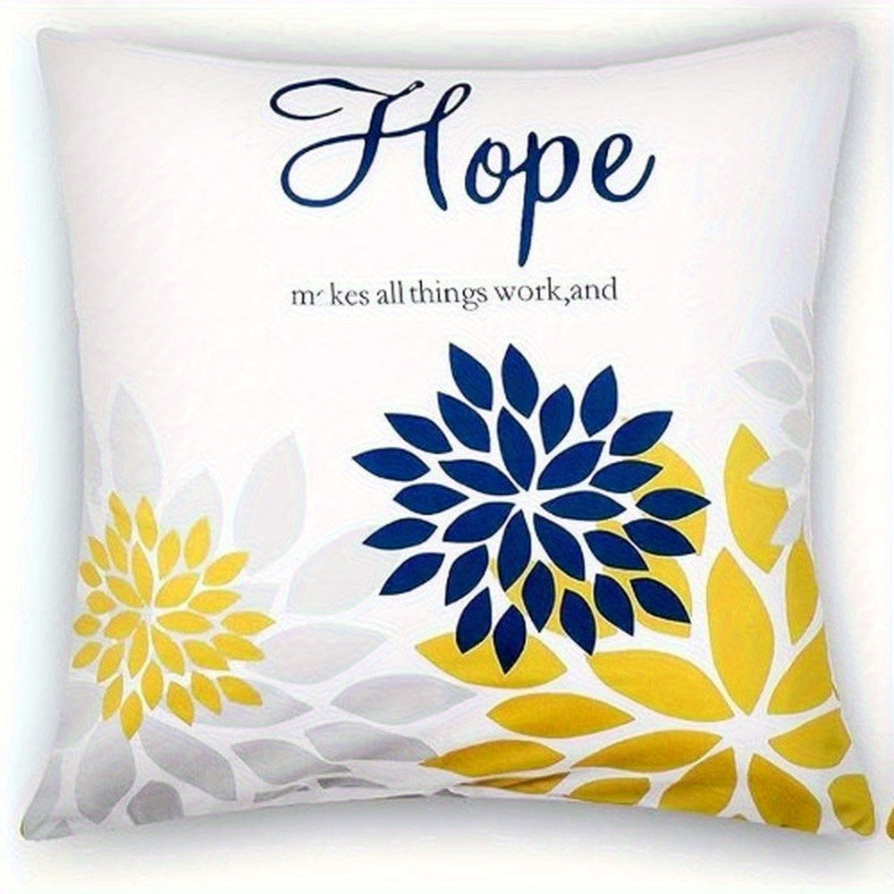 4pcs of Yellow And Navy Blue Floral Pattern Design Printed Zipper Pillowcase-Double-Sided Polyester Printed Pattern Zipper Closure Home Decoration Living Room, Bedroom And Sofa Home Decoration (Not Included in The Pillow)