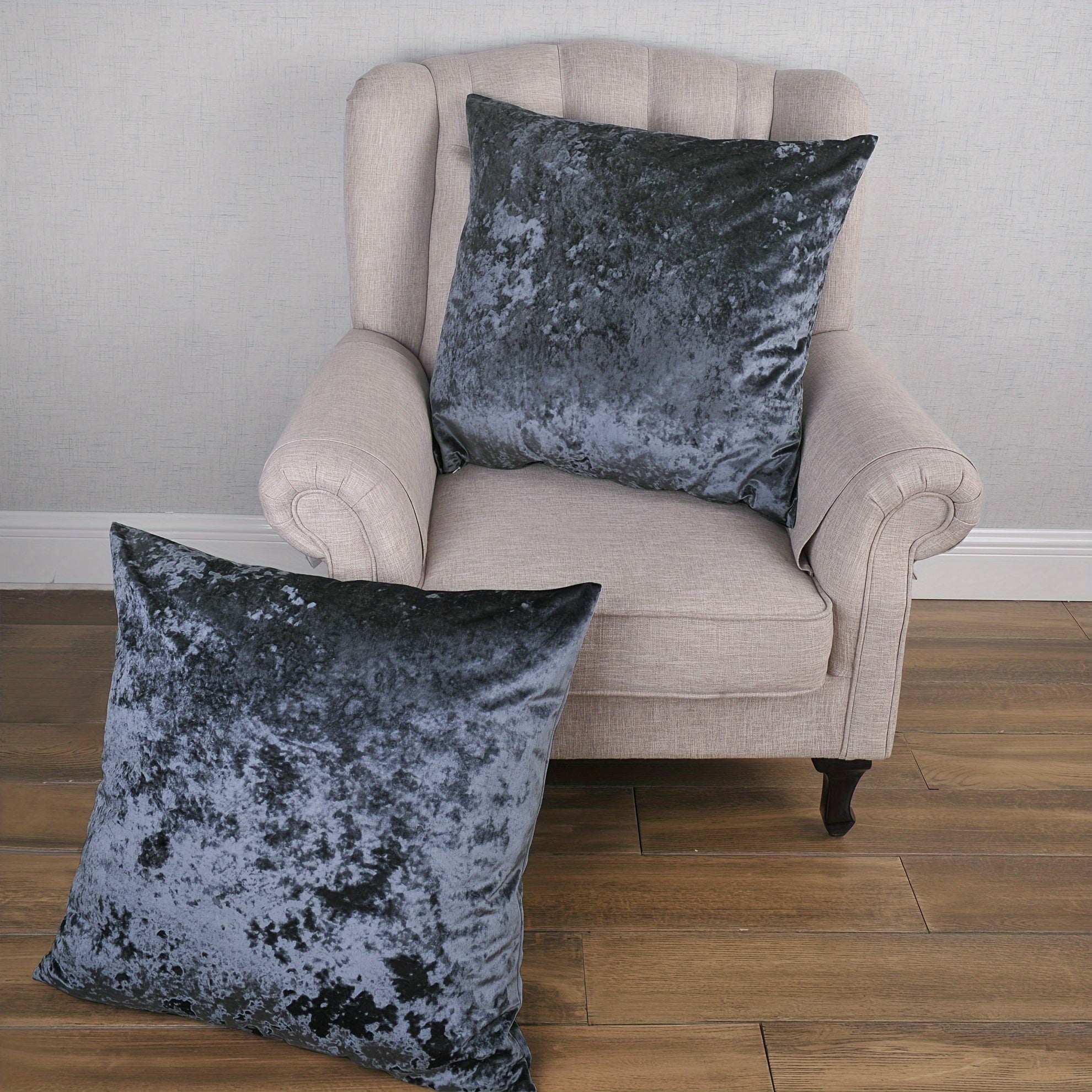 2pcs Crushed Velvet Fuzzy Soft Decorative Throw Pillow Covers Set with Double Sided (NO INSERT), Stylish Cushion Cover for Sofa Couch Chair Living Room Bedroom Decor