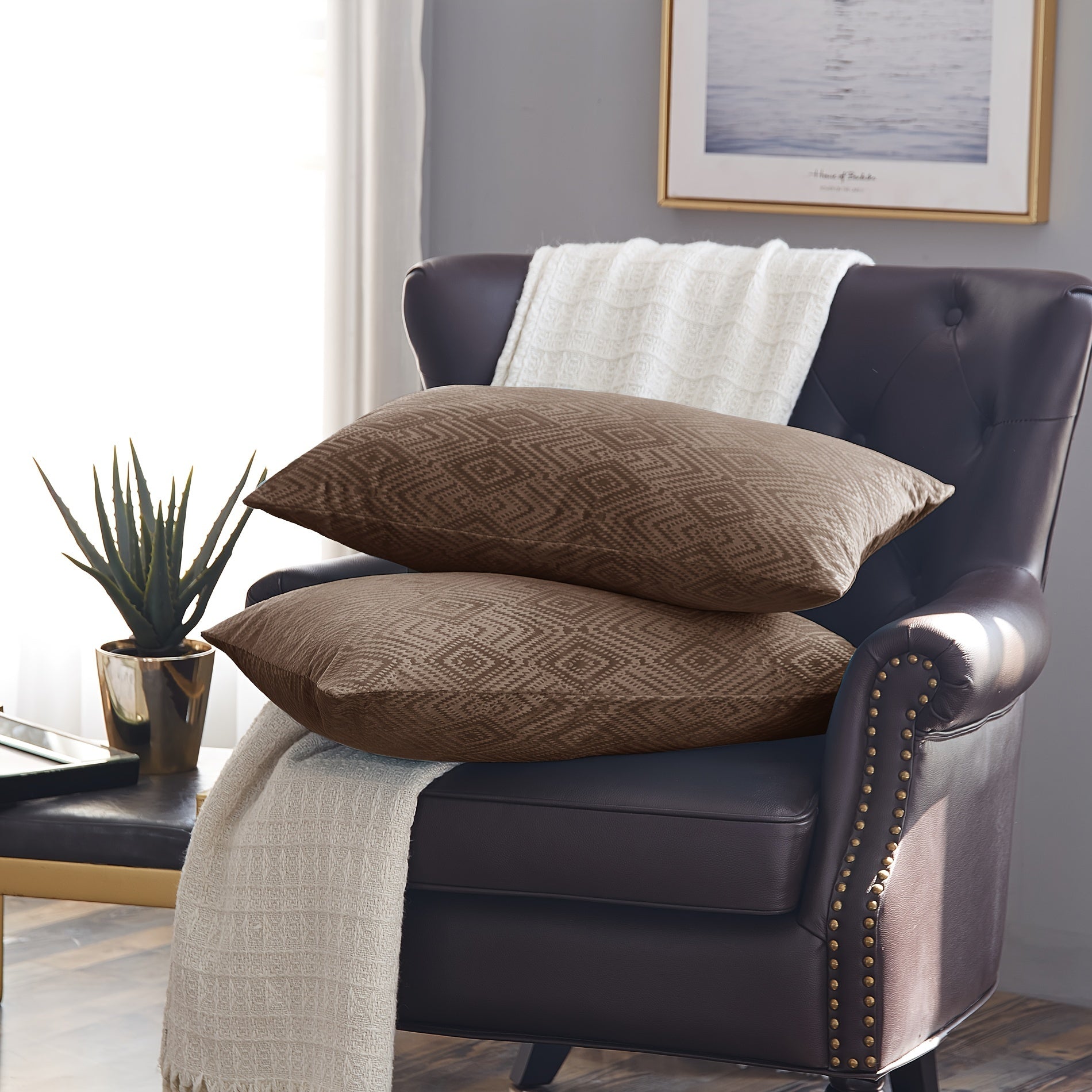 2pcs Ikat Velvet Soft Decorative Throw Pillow Covers Set with Double Sided (NO INSERT), Stylish Cushion Cover for Sofa Couch Chair Living Room Bedroom Decor
