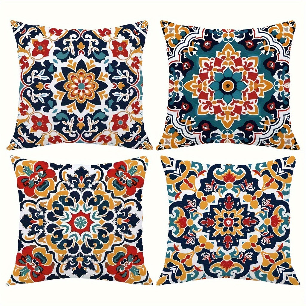 4pcs Modern Moroccan Geometric Pattern Pillow Covers- Symmetrical Carpet Texture Double-Sided Polyester Material, Zipper Closure, Machine Washable, for Living Room and Bedroom Decoration(Inner Core Not Included), Special Double-Sided Printed Cu, Extra