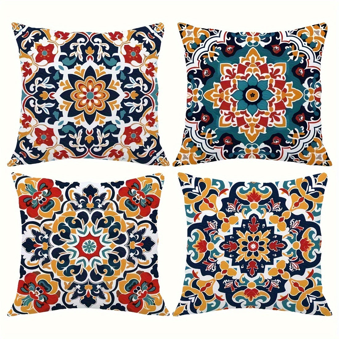 4pcs Modern Moroccan Geometric Pattern Pillow Covers- Symmetrical Carpet Texture Double-Sided Polyester Material, Zipper Closure, Machine Washable, for Living Room and Bedroom Decoration(Inner Core Not Included), Special Double-Sided Printed Cu, Extra
