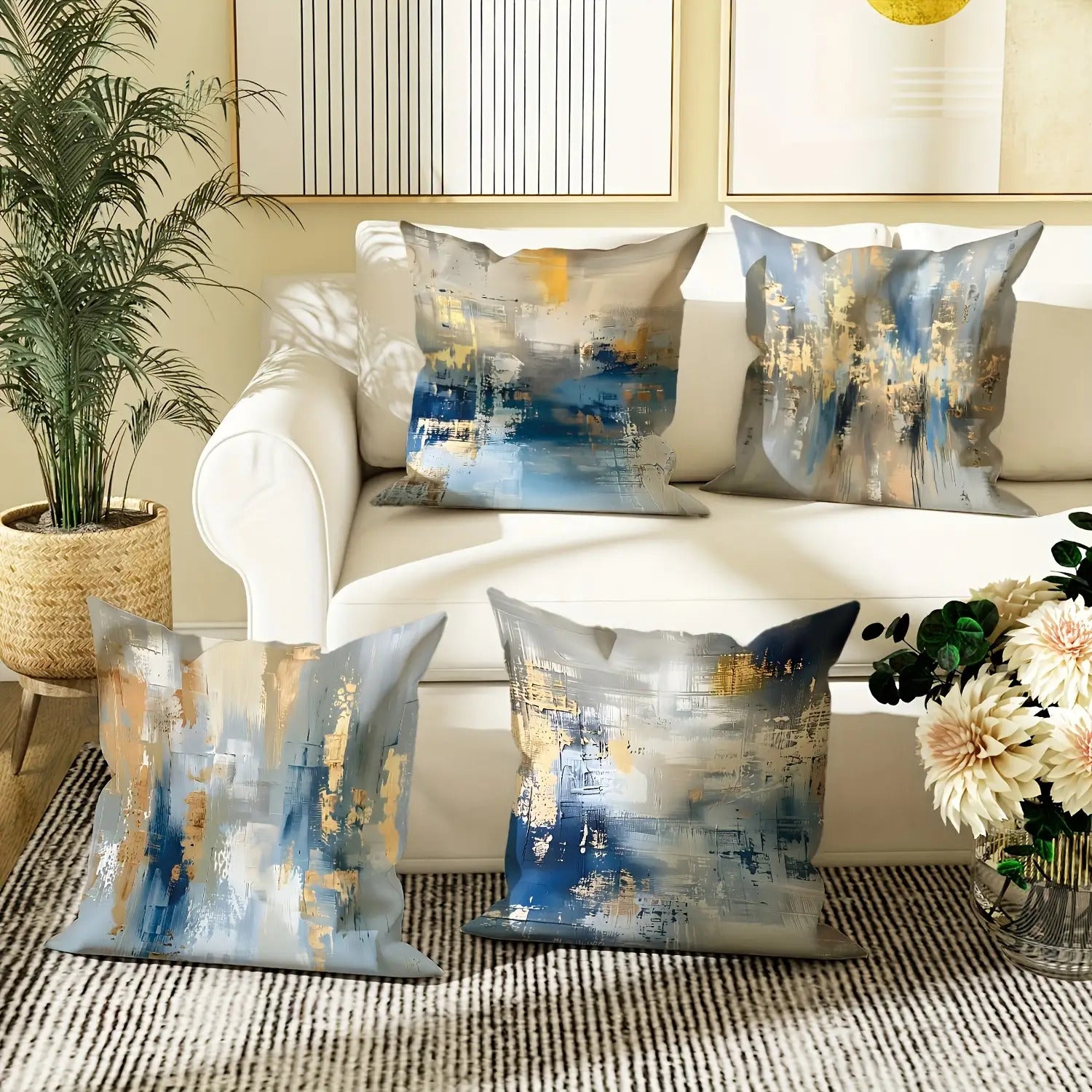 4pcs Modern Abstract Pattern Pillow Covers, Machine Washable, Zipper Closure, Polyester Fiber, Double-Sided Printed, Ideal for Car, Farmhouse, Bedroom, Living Room Sofa - Decorative Pillow Covers|Abstract Pattern Pillows|Polyester Fiber Pillows