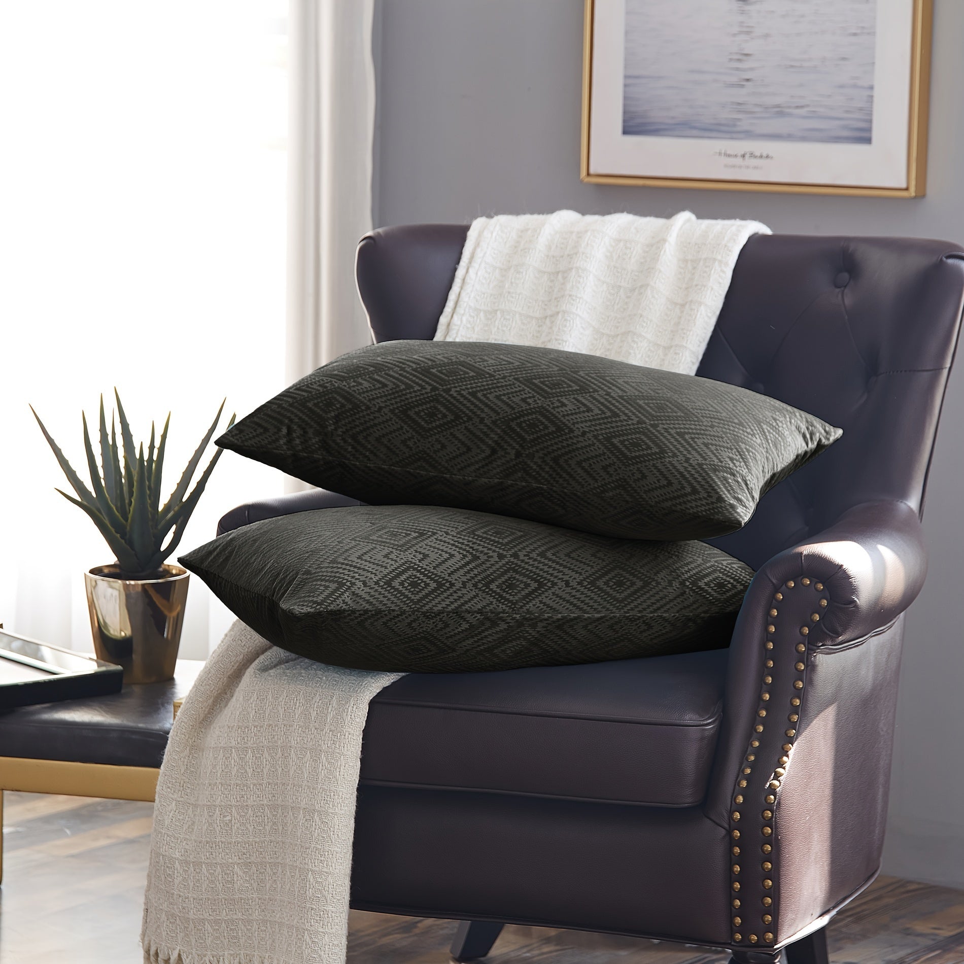 2pcs Ikat Velvet Soft Decorative Throw Pillow Covers Set with Double Sided (NO INSERT), Stylish Cushion Cover for Sofa Couch Chair Living Room Bedroom Decor
