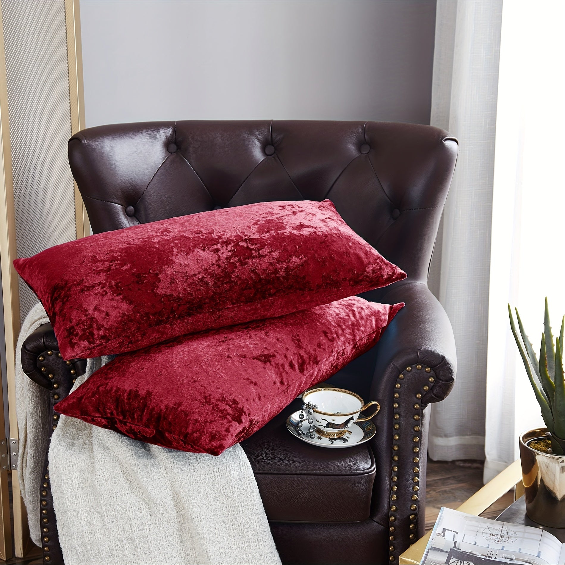 2pcs Crushed Velvet Fuzzy Soft Decorative Throw Pillow Covers Set with Double Sided (NO INSERT), Stylish Cushion Cover for Sofa Couch Chair Living Room Bedroom Decor