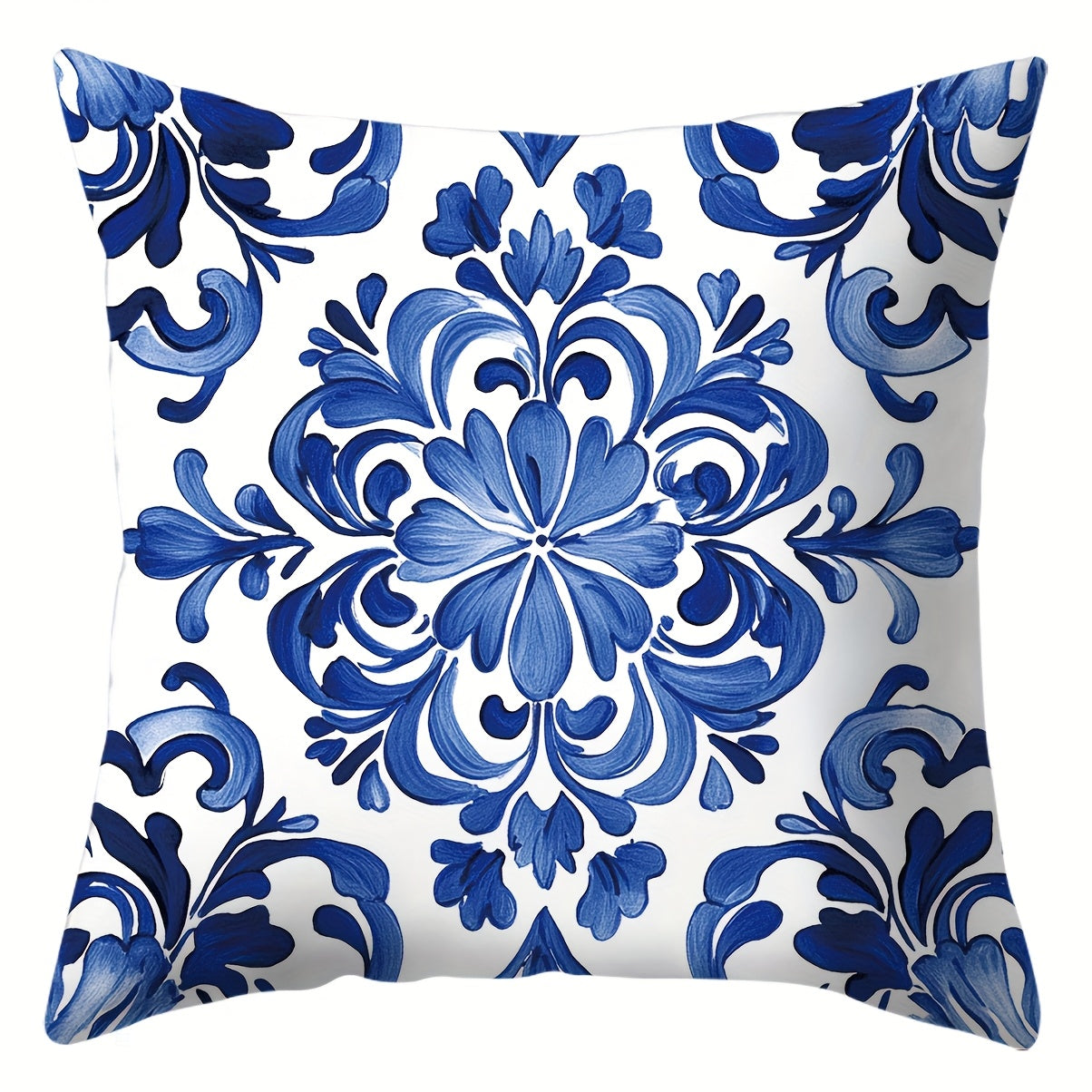 4pcs, blue and white porcelain style, geometric pattern pillowcases, warm and comfortable, beautiful and practical, 17.72 inches * 17.72 inches, suitable for home sofa decoration, home accessories, bedroom zipper pillowcases (double-sided printin