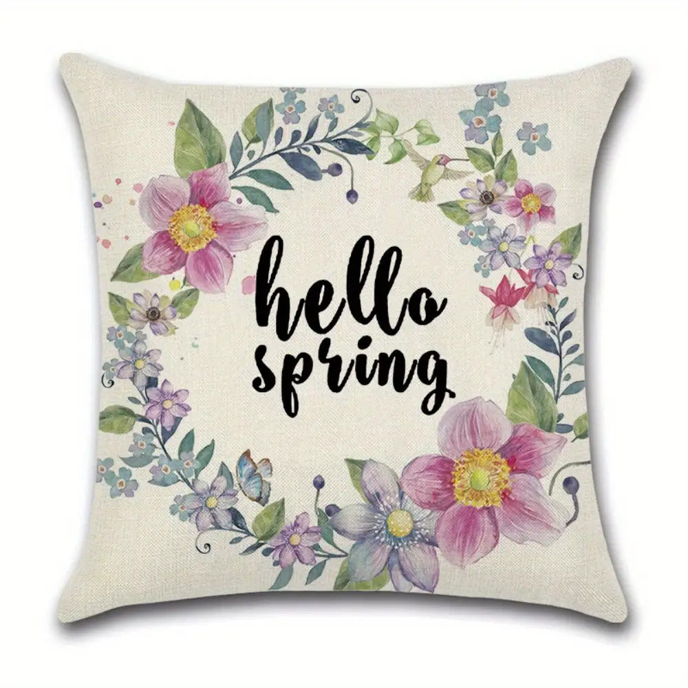 4pcs Floral & Vintage Car Printed Pillow Covers - Double-Sided Polyester Zipper Closure Cushion Cases, Machine Washable Contemporary Home Decor for Living Room, Bedroom, Sofa (Pillow Inserts Not Included)