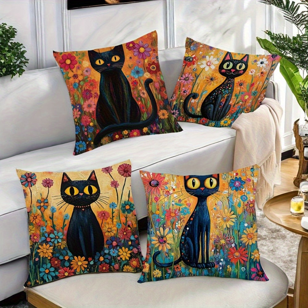 4pcs of Modern Fantasy Style Pillowcase Design Printed Pattern Zipper Pillowcase-Double-Sided Polyester Printed Pattern Zipper Closed Home Decoration Living Room, Bedroom And Sofa Home Decoration (Not Included in The Pillow)