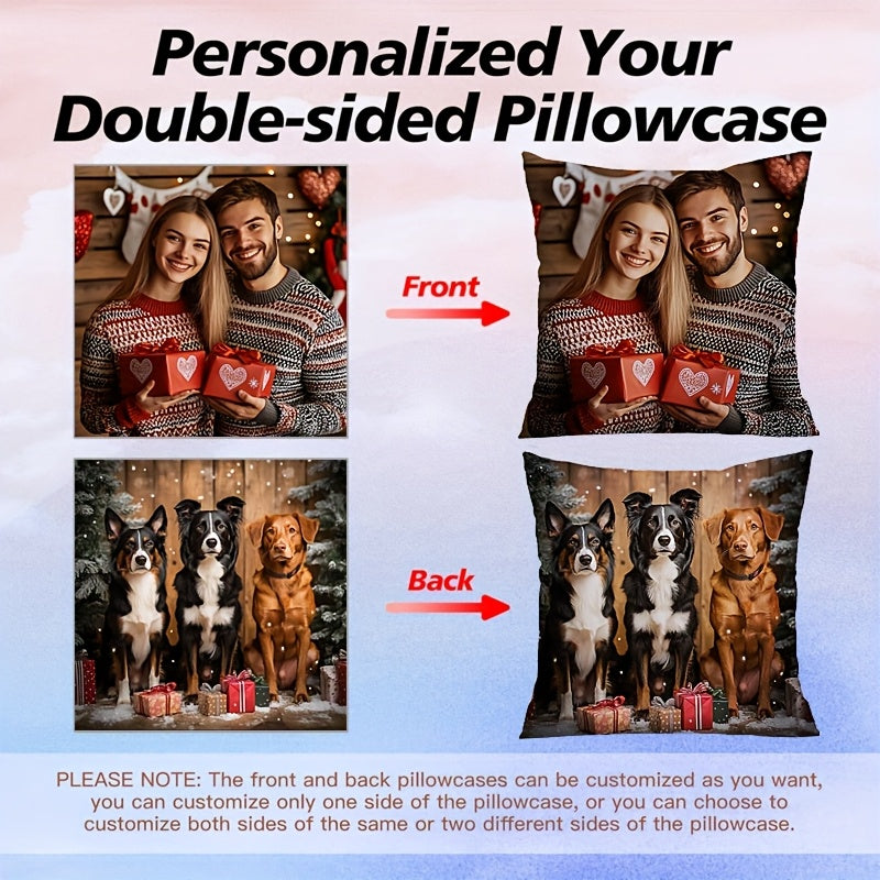 [Custom Pet Pillow] 1pc Custom Double-Sided Personalized Pillowcase | Cat & Dog Photo Print, Industrial Style Home Decor, Machine Washable Zipper Closure | Unique Gift for Pet Lovers, Anniversary, Birthday, Valentine's Day
