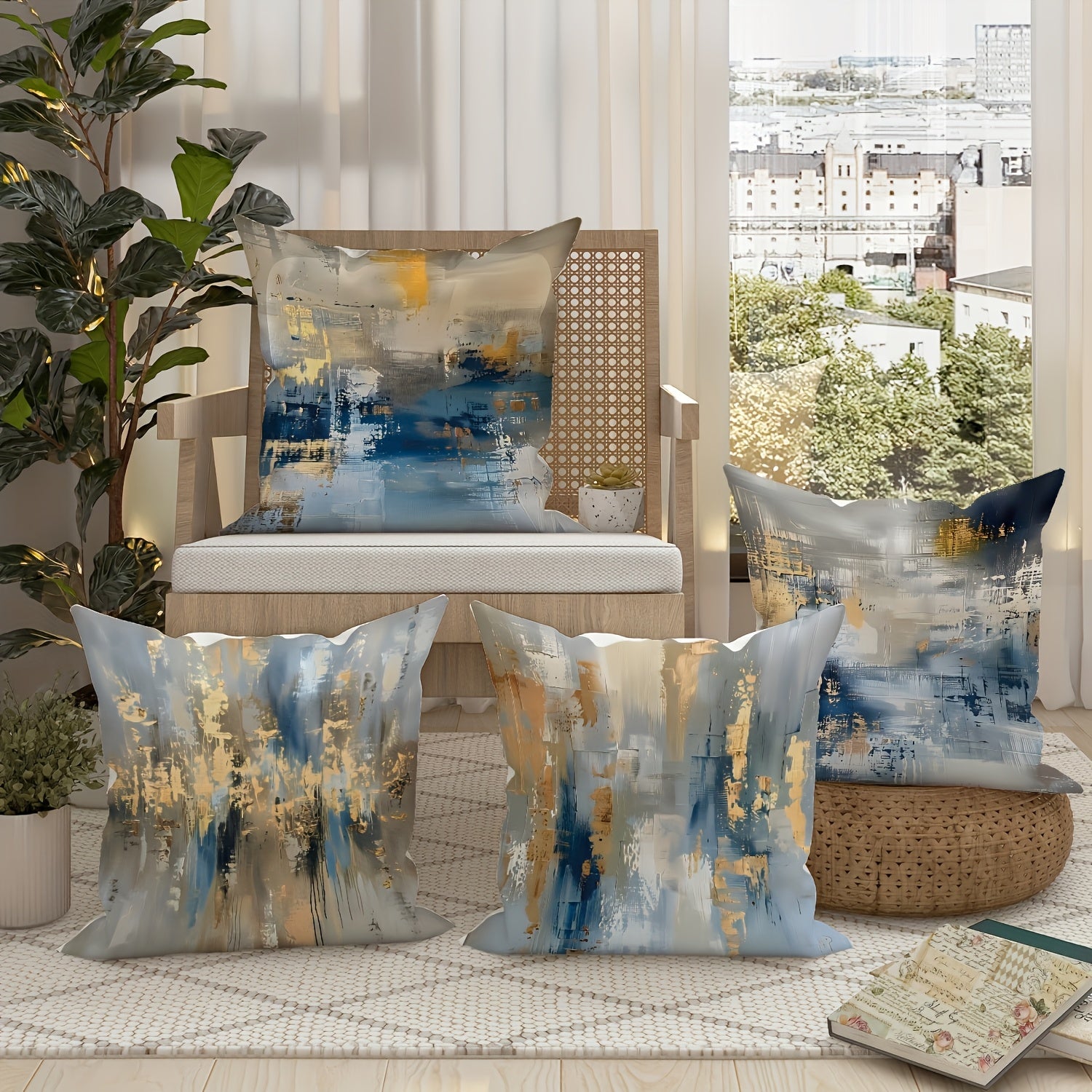 4pcs Modern Abstract Pattern Pillow Covers, Machine Washable, Zipper Closure, Polyester Fiber, Double-Sided Printed, Ideal for Car, Farmhouse, Bedroom, Living Room Sofa - Decorative Pillow Covers|Abstract Pattern Pillows|Polyester Fiber Pillows