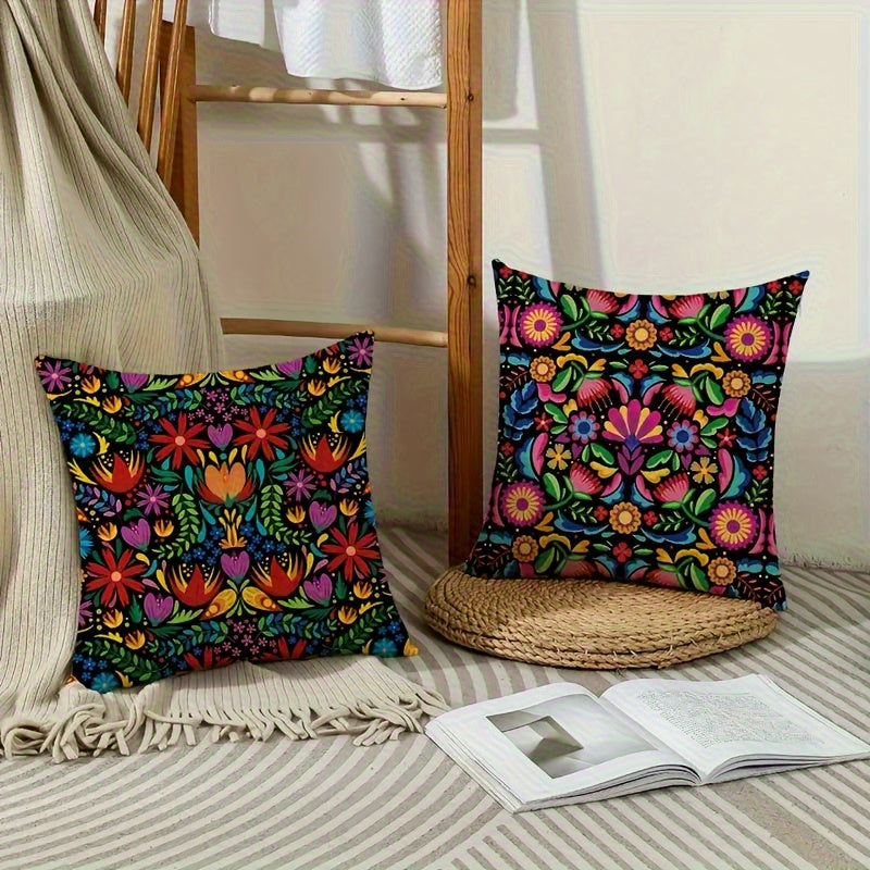 4pcs Set of Soft Polyester Fabric Pillows with Dead Flower and Leaf Pattern, Zipper Closure, Machine Washable, Suitable for Home Living Room Bedroom Corridor Sofa Bed Car Decoration, Double-sided Printing, Pillow Core Not Included, Mother'S Day Gi