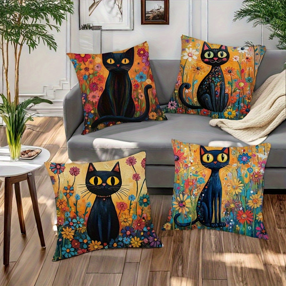 4pcs of Modern Fantasy Style Pillowcase Design Printed Pattern Zipper Pillowcase-Double-Sided Polyester Printed Pattern Zipper Closed Home Decoration Living Room, Bedroom And Sofa Home Decoration (Not Included in The Pillow)