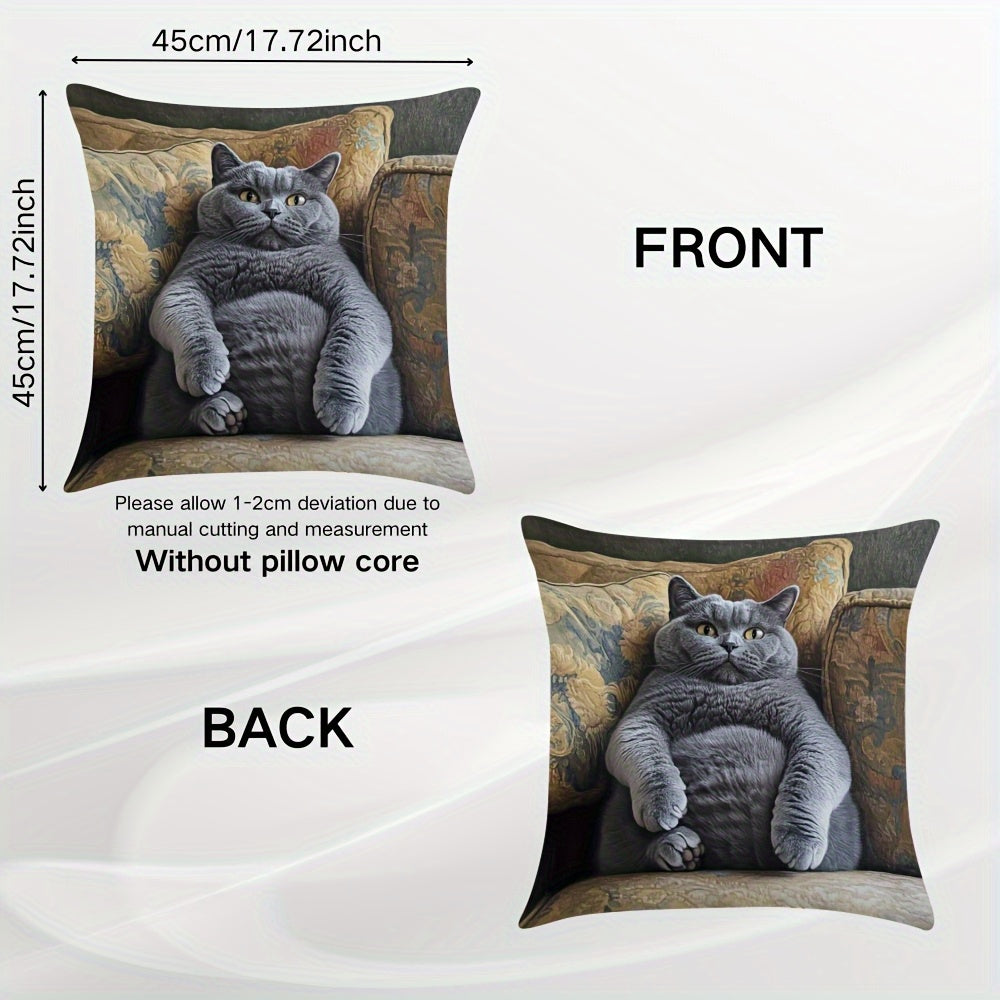 Cozy Cat Print Pillowcase for Sofa - Double-Sided, Soft & Easy to Clean, Zipper Closure, Perfect for Living Room & Bedroom Decor, Machine Washable, Polyester 100, Decorative Pillows