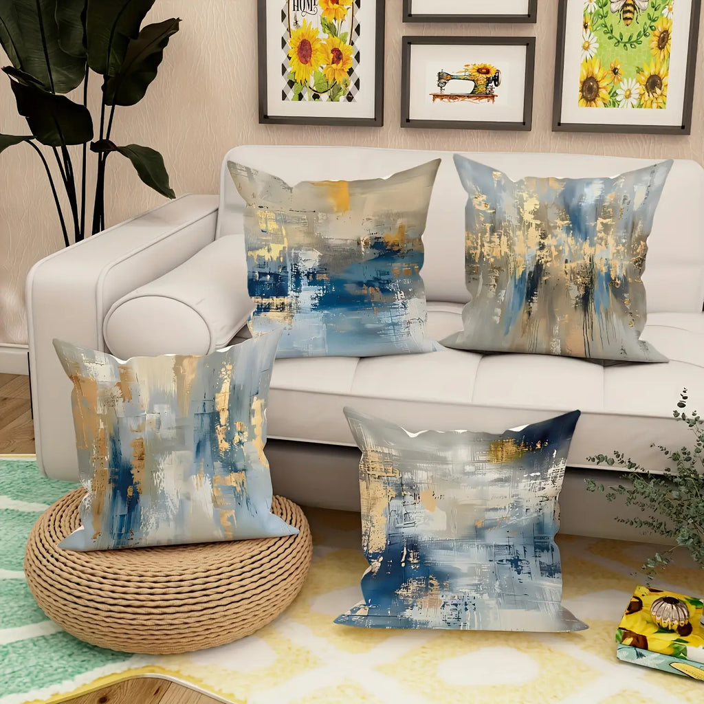 4pcs Modern Abstract Pattern Pillow Covers, Machine Washable, Zipper Closure, Polyester Fiber, Double-Sided Printed, Ideal for Car, Farmhouse, Bedroom, Living Room Sofa - Decorative Pillow Covers|Abstract Pattern Pillows|Polyester Fiber Pillows