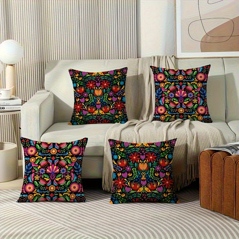 4pcs Set of Soft Polyester Fabric Pillows with Dead Flower and Leaf Pattern, Zipper Closure, Machine Washable, Suitable for Home Living Room Bedroom Corridor Sofa Bed Car Decoration, Double-sided Printing, Pillow Core Not Included, Mother'S Day Gi