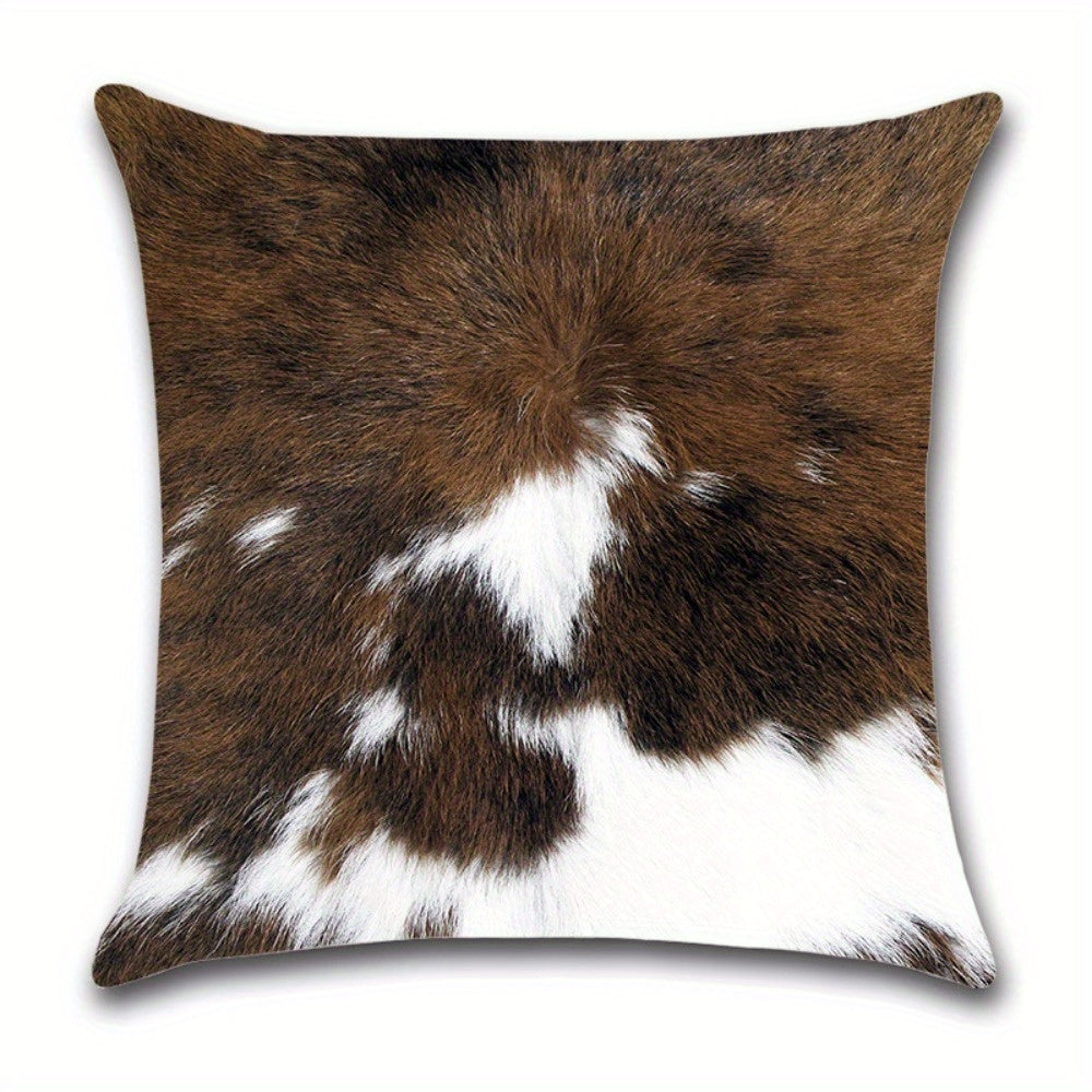 4pcs Cow Print Spotted Pattern Zipper Pillow Covers - Double-Sided Polyester, Brown & White Design for Living Room, Bedroom, and Sofa Decor (No Insert), Decorative Pillows | Contemporary Style | Zipper Closure, Decorative Pillows for Living Room
