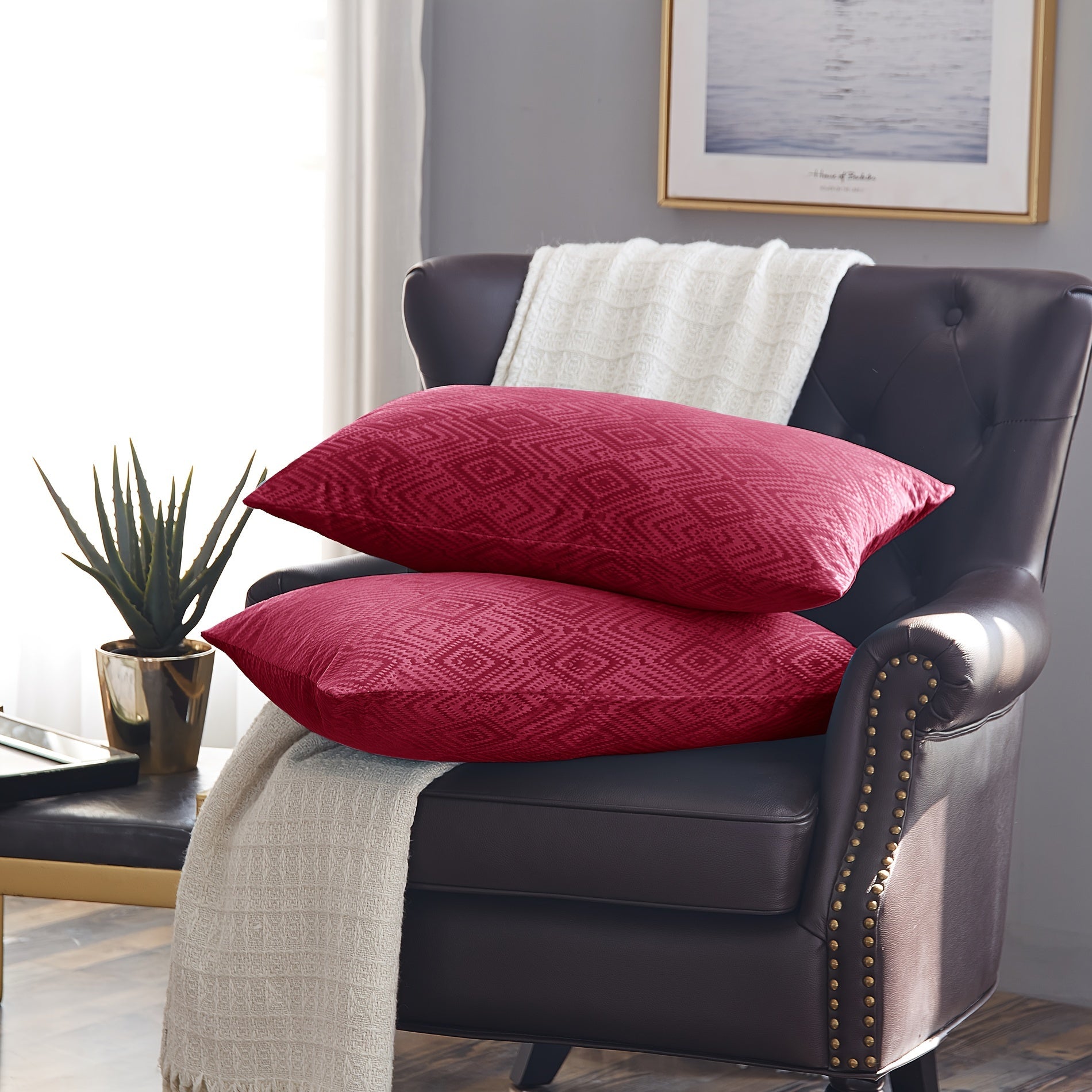 2pcs Ikat Velvet Soft Decorative Throw Pillow Covers Set with Double Sided (NO INSERT), Stylish Cushion Cover for Sofa Couch Chair Living Room Bedroom Decor