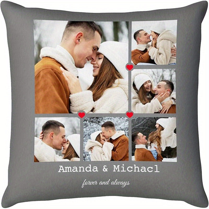 1pc Personalized Photo Pillow - Custom Couple, Pet Portrait, or Text - Dual-Sided Printing with Matching Back - Valentine's, Anniversary, Birthday Gift - Removable Zipper Closure - Machine Washable Polyester Cushion Case - Fits 18x18 Inserts - Home Decor